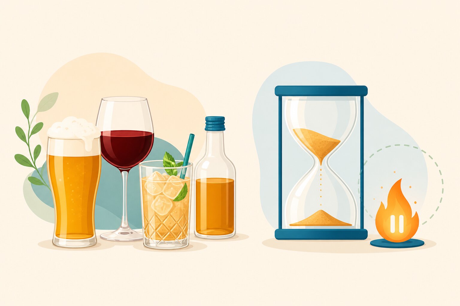 ビール・ワイン・ハイボールなどお酒と脂肪の関係を表したイラスト